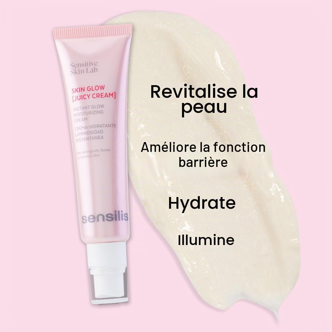 Sensilis - Skin Glow Juicy Cream, Crème Fondante Hydratante, avec Acide Hyaluronique et Niacinamide, Apporte une Luminosité Immédiate et Réactive l’Éclat de la Peau, pour Peaux Sensibles - 50 ml