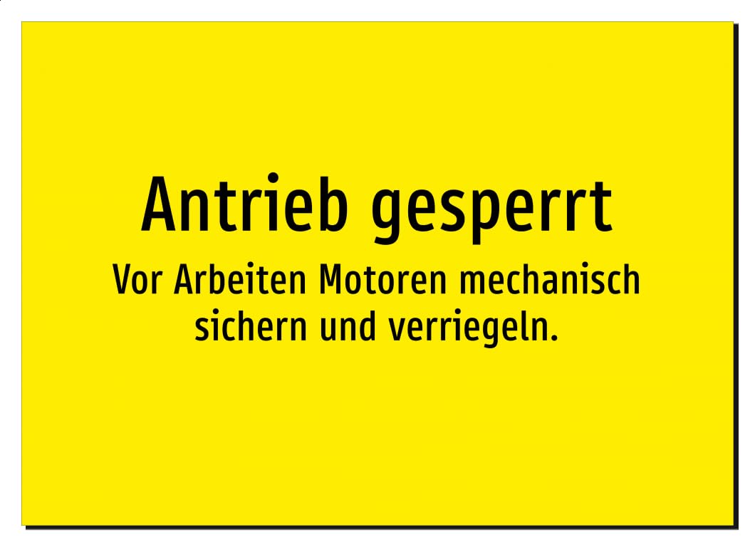 Antrieb gesperrt - Vor Arbeiten Motoren mechanisch sichern und verriegeln. – Aufkleber A2: 594x420mm – Ohne Grafik, nur Text