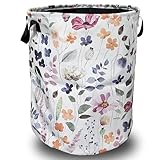 Watercolor Floral Laundry Basket Foldable With Handles Tote Bag Oxford Cloth Cute Flowers Laundry Hamper Clothes Storage Bucket Toy Organizer 18.9' x 16.5' For Bathroom/Laundry/Bedroom