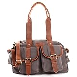  LECONI Henkeltasche Frauen Schultertasche Damentasche Vintage-Look Canvas + Leder Damen Retro Freizeit Mode Handtasche Umhängetasche 35x20x12cm braun grau LE0042-C