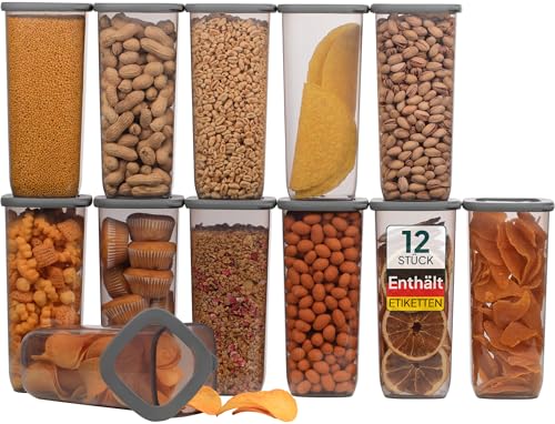 uandu Vorratsdosen mit Deckel Luftdicht - 12er Vorratsbehälter Set | Aufbewahrungsbox Küche Aufbewahrung & Organisation | BPA Frei | Küchen Organizer | Vorratsdosen für alle trockenen Lebensmittel