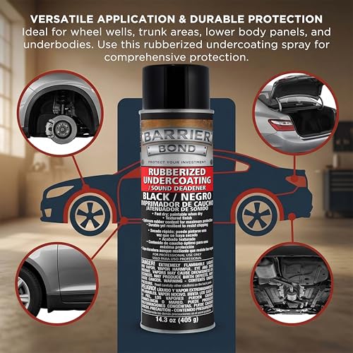 Image of Barrier Bond - Rubberized Undercoating Sound Deadener, 14.3oz Black Spray, Undercoating for Vehicles, 6-Pack