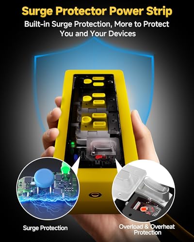 Image of Outdoor Extension Cord, 6 Wide Outlets, 1875W /15A, 15FT 14AWG Heavy Duty SJTW Power Strip with Surge Protector, All-Weather & IP66 Fully Waterproof, Ideal for Patio, Garden, Pool, RV, Yellow
