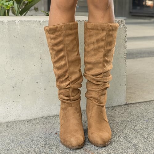 RF ROOM OF FASHION Women's Stacked Heel Slouchy Knee High Boots (Regular Fit)4