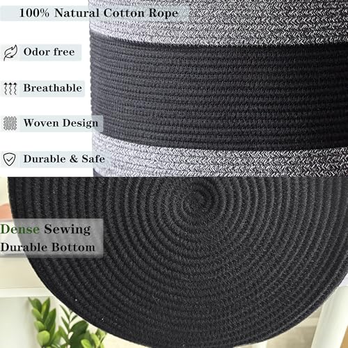 Image of 80L Large Black Laundry Hamper Tall Woven Laundry Basket