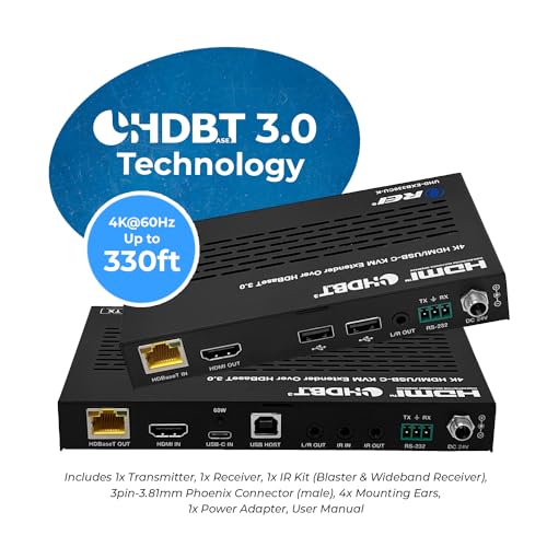 Image of OREI 4K KVM HDMI USB-C Extender Balun HDBaseT 3.0 UltraHD 4K @ 60Hz 4:4:4 Over Single CAT5e /6 /7 Cable with HDR, LAN, CEC, & IR Support, RS-232 Up to 330 Ft Audio Out - Power Over Cable