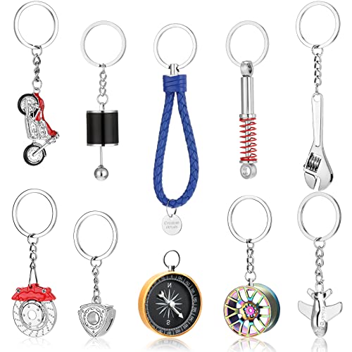 10 Pieces car part keychain turbo keychain Automotive Parts Model Key Chain Set car parts keychain set turbo key chain gear keychain Motorcycle Keyring Colorful Wheel Tire Rim Keychain for Car Lovers