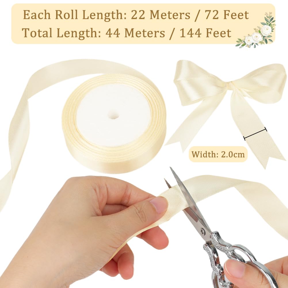 tenn well Ivory White Satin Ribbon 20mm, 44 Meters Smooth Fabric Satin Ribbon for Gift Wrapping Crafting, Hair Bows - Image 3