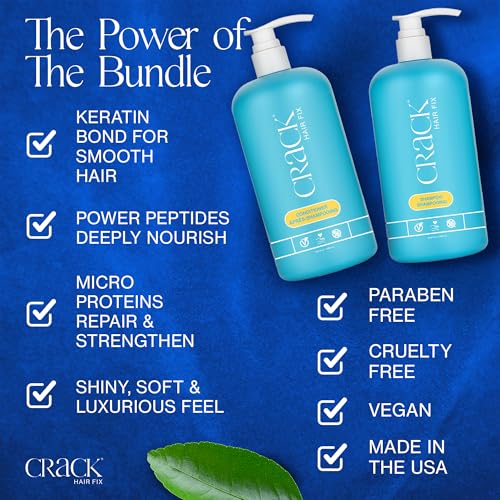 CRACK HAIR FIX Shampoo and Conditioner Set, 33.8 oz Each | Anti-Frizz Hair Products for Damaged Hair, Bond Repair, Curl Care, Humidity Control, and Color Protection