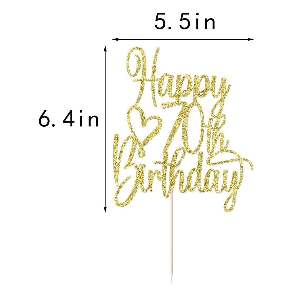 FLORCMET Gold Glitter Happy 70th Birthday Cake Topper - Cheers to 70 Years Cake Topper, 70 & Fabulous Cake Decoration for Hello 70th Birthday Anniversary Party Cake Decorations Supplies