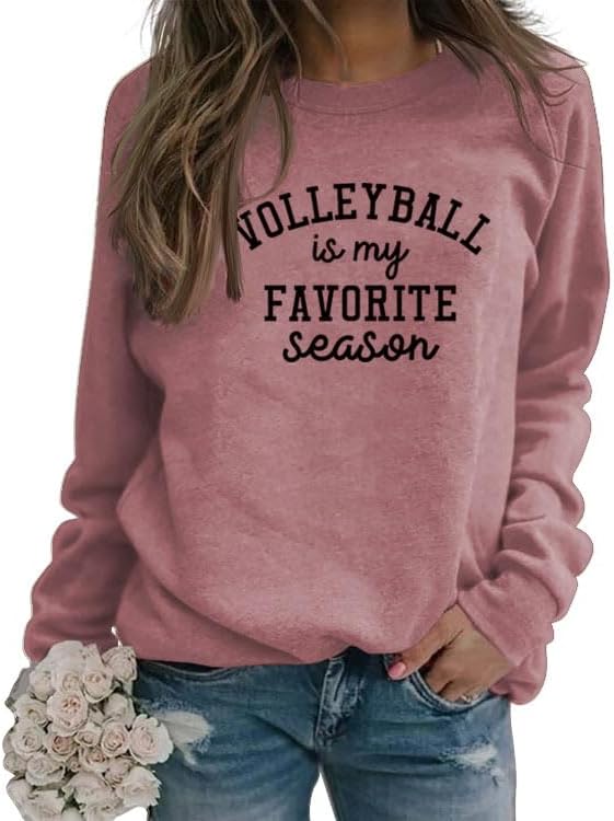 Women Sweatshirt Volleyball Is My Favorite Season Long Sleeve Crewneck Pullover Volleyball Mom Casual Shirt Sport Top
