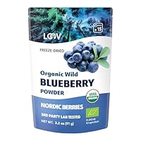 LOOV Wild Blueberry Powder Organic, Wild-Crafted from Nordic Forests, 100% Whole Bilberry Fruit, 15-Day Supply, 91 grams, Freeze-Dried and Powdered Blueberries, no Added Sugar
