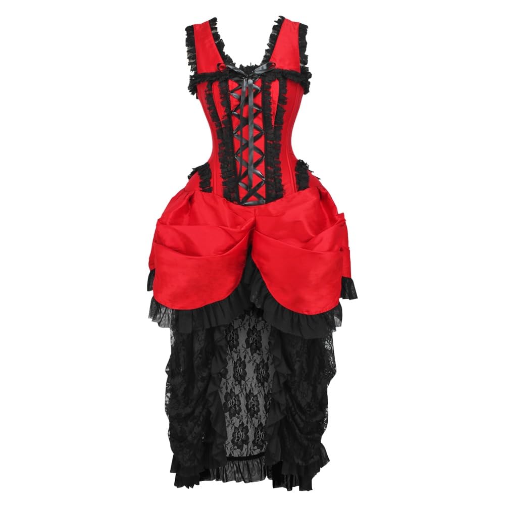 Daisy corsets womens Daisy Corsets Top Drawer Steel Boned Red Black Lace Victorian Bustle Corset Dress