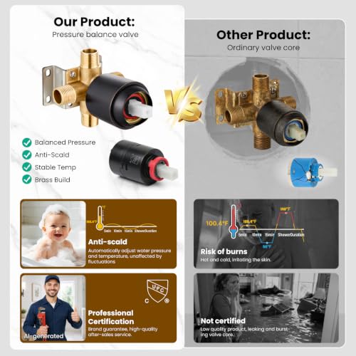 Image of gotonovo Tub Shower Faucet Set with Valve 6 Mode Handheld Oil Rubbed Bronze | Bathtub Faucet Set,6 Mode ABS Handheld Spray,6.3'' Metal Tub Spout,Brass Valve Trim Kit,Shower Head and Handle Kit,Wall Mount