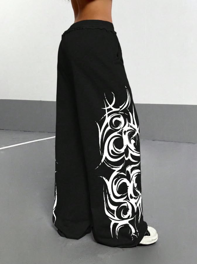 Y2k Wide Leg Baggy Grunge Double Waisted Drawstring Sweatpants Streetwear Women Emo 2000s Star Pants - Image 7