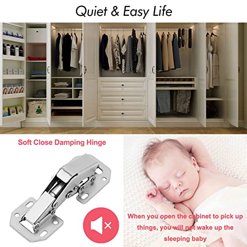 4 Pcs Soft Close Damping Hinges, Concealed Kitchen Cabinet Hinges, Frameless Hidden Hinges For Cupboard Door, Easy Installation Surface Mount Hinges With 32Pcs Stainless Steel Screws, 90 Degree #TOP1