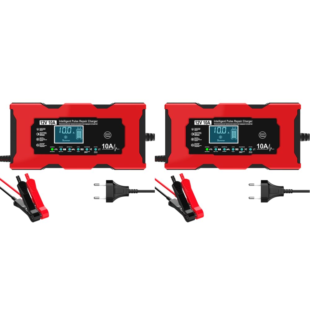 Cargador de batería para moto, 12 V, 10 A, cargador inteligente para coche y motocicleta, con pantalla LCD, seguridad y protección