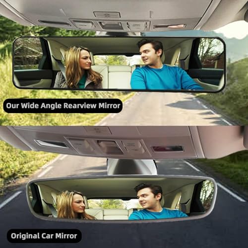 Image of Car Rear View Mirror Interior Mirror Wide Angle Panorama Safety Mirror Interior Mirror Large Vision Mirror 1Pcs (Black-1)