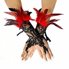 A-a- Red -Feather Lace Fingerless Gloves