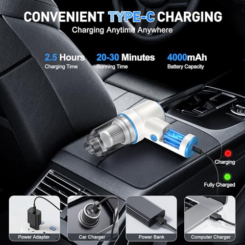 Image of KMM Handheld Car Vacuum Cleaner, 9000PA Vacuum Cleaner & Air Duster, 120W High Power Vacuum Portable Cordless, Hand Held Vacuum Rechargeable with Multi-Nozzles & LED Light for Home, Car, Office