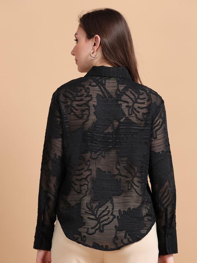 Image of Glam & Chique Women's Sheer Textured Button-Down Shirt XS-2XL