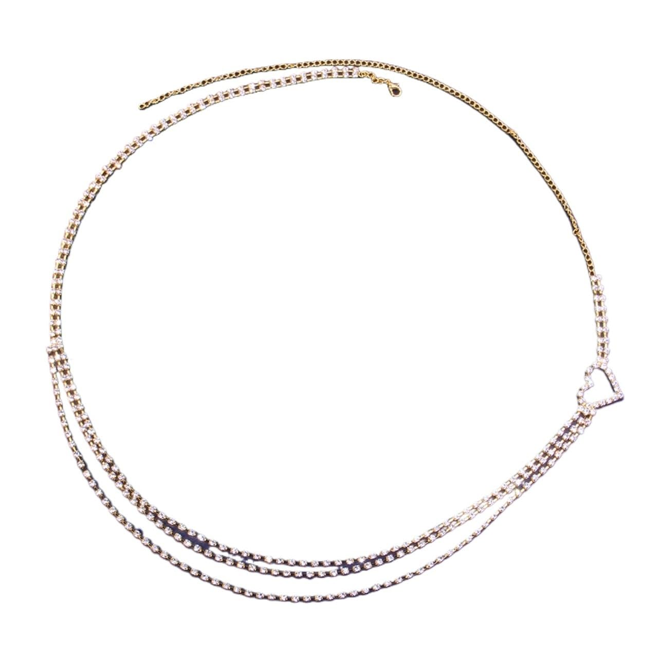 KLXSIVU Rhinestone Heart Waist Chain Belt Body For Women Charming Multilayer Belly Jewelry