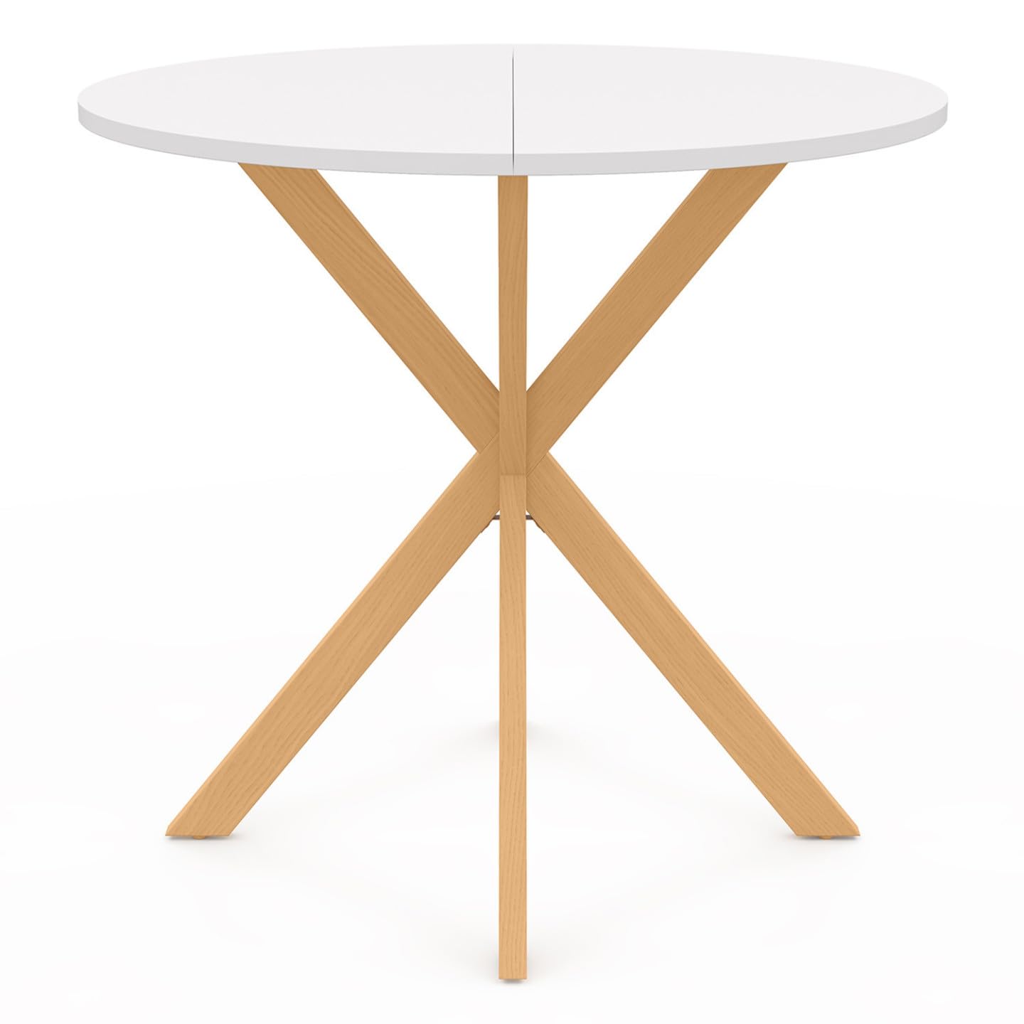 IDMarket - Tavolo da pranzo rotondo per 4 persone GISELE con gamba a ragno in legno e piano bianco 80 cm
