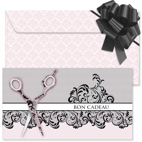 Bons cadeaux pour salons de coiffure d'un design soigné avec rubans par 100