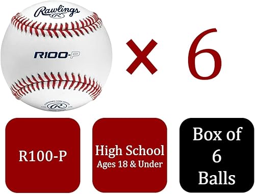 Miniatura 2 de Rawlings Pelotas de béisbol de práctica de costura elevada | R100-P | Escuela secundaria/juventud | 6 unidades