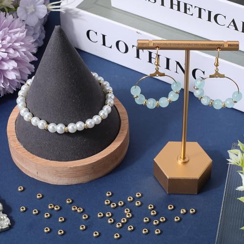 SUNNYCLUE 1 Box 200Pcs Real 18K Gold Plated Stainless Steel Beads 4mm Mini Spacer Beads Golden Metal Bead Spacers Bulk Rondelle Seamless Ball Bead Loose Spacer Beads for Jewellery Making Beading Kits - Image 4