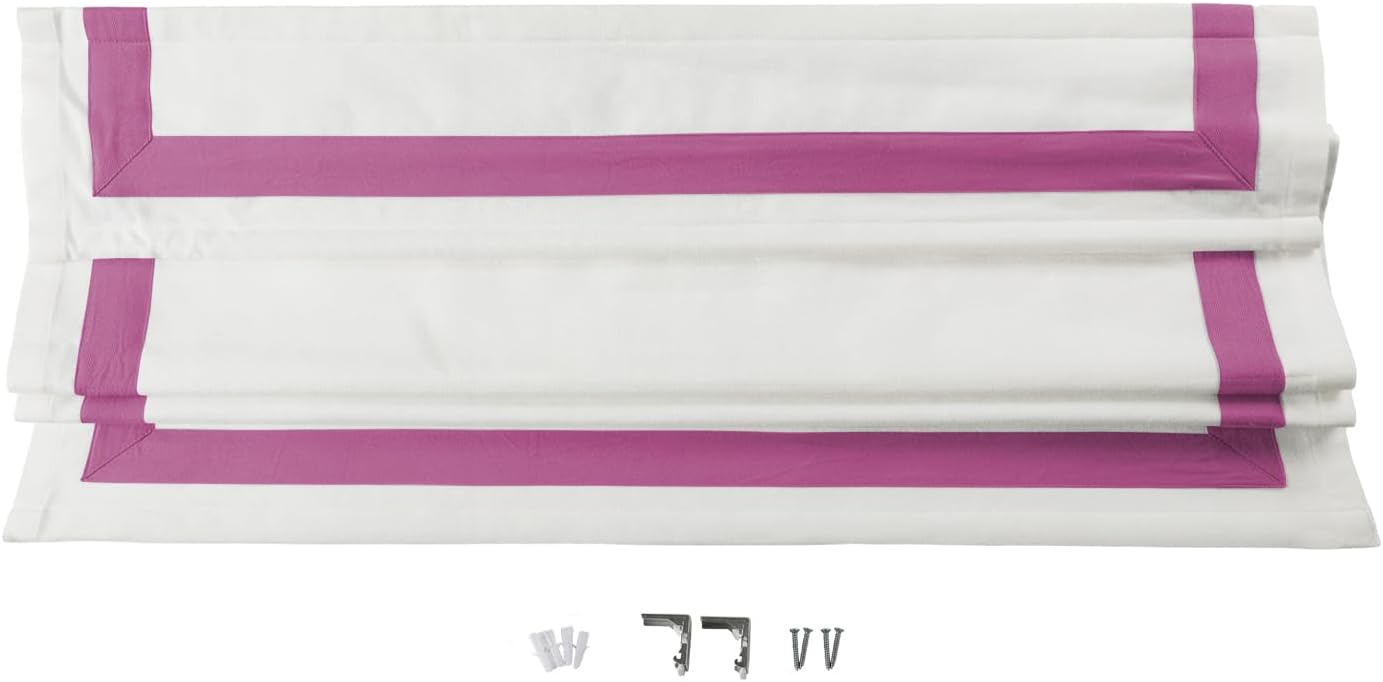 TWOPAGES Border Cordless Unlined Roman Shade for Windows, Custom Light Filtering Shade Blind for Indoor Window, French Doors, Kitchen Windows, Tyrone Collection with Rose Red Border