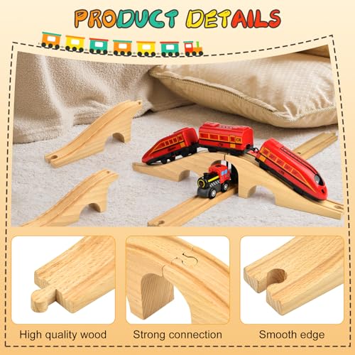Image of Mototo 2 Pack Wooden Train Bridge Track Wood Train Track Accessories Wooden Track Expansion Wooden Railway Bridge Compatible with Most Toy Train Railroads for Girls Boys Birthdays