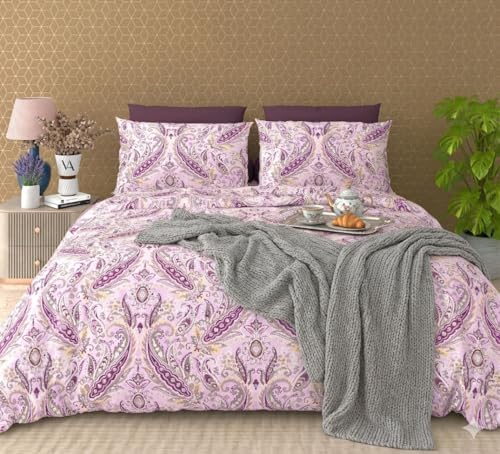 Image of FRESH FROM LOOM Skin-Friendly 240 TC Cotton King Bedsheet - Ideal for Sensitive Skin Breathable 240 TC Pure Cotton King Flat Bedsheet - Hypoallergenic Bedding Set, Purple, Size- 108x108 inch