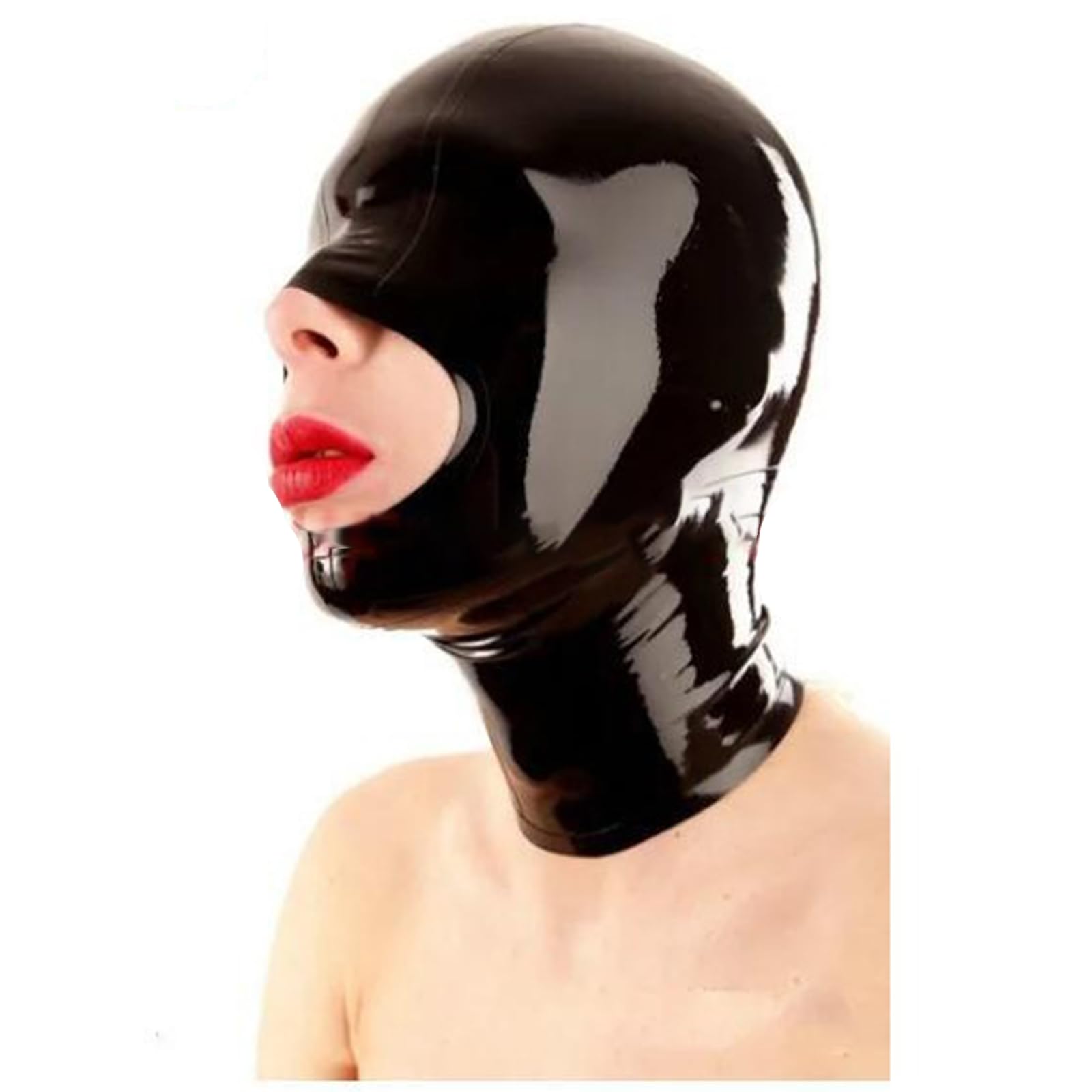 PRLBESL Latex Hood Halloween Full Face Mask Zipper Opens Mouth Party Decorate Mask Back Zipper BDSM Unisex Cosplay(Size:S-63CM)