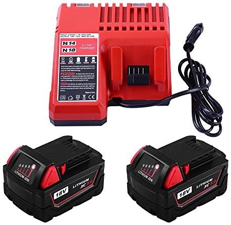 2Packs for Milwaukee M18 18V Batteries and Replacement M18 Lithium-ion Battery Charger GERTI BATT