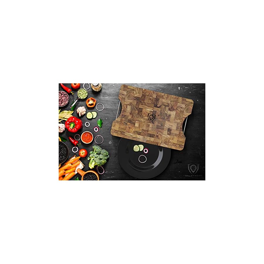 Dalstrong Cutting Board-Lionswood End-Grain Teak-16" x 12"-Steel Carrying Handles - Gift Packaging Serving Board - Large Cutting Boards For Kitchen - Chopping Meat Cutting Board - Two Sizes