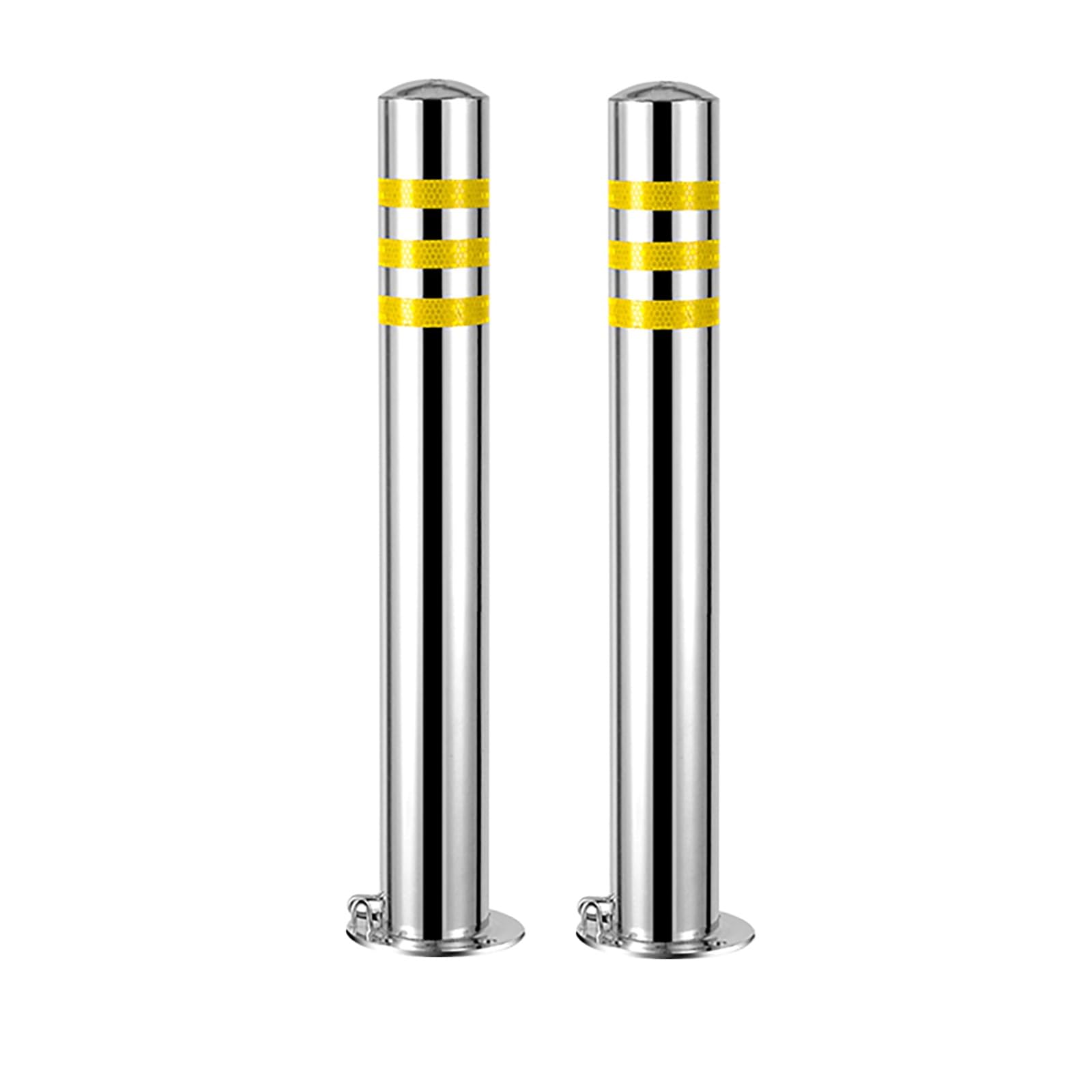 SGKOMN Removable Stainless Steel Safety Bollards with Reflective Strips - 8PCS Yellow Traffic Control Posts, 23.6in for Secure Road Construction Solutions, 2pcs-yellow-750mm/29.5in