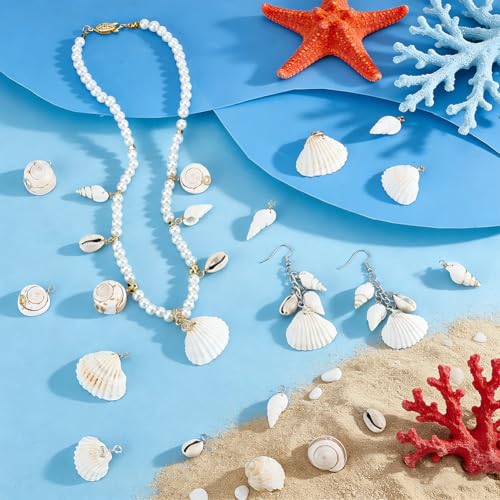 PH PandaHall 72pcs 12 Styles Natural Shell Pendants White Scallop Spiral Cowrie Shell Pendants Natural Seashells Charms Jewelry Charms for Jewelry Making Home Decor Wedding Summer Ocean Beach Party by PH PandaHall - Used condition - Image 4