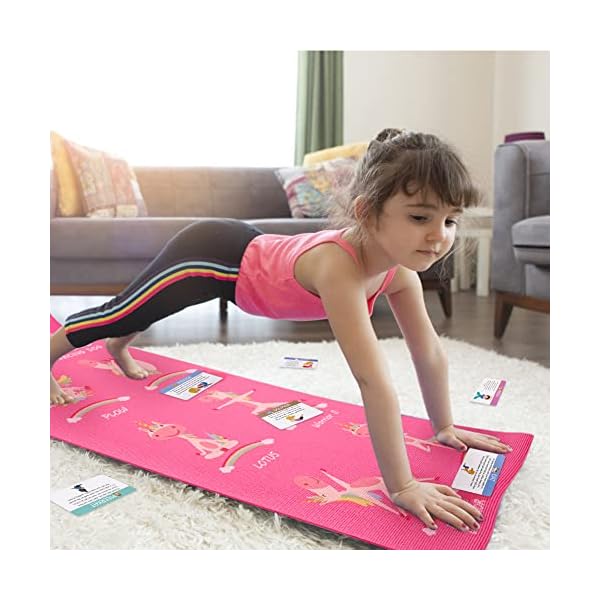 Garybank Kids Yoga Mat Set - Non-slip Exercise Mats with Fun Prints - 12 Yoga Cards - Carrier Bag - Odor Free Non-Toxic, Cute Yoga Mat for Girls & Boys (60 X 24 X 0.2 Inch) - Image 5