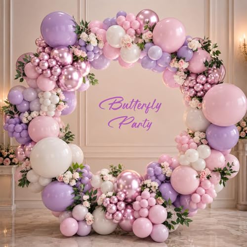 Image of Pink and Purple Balloons, 12 Inch Pastel Light Pink Lavender White Balloons with Lilac Beige Metaliic Balloon for Fairy Princess Butterfly Birthday Bridal Shower Baby Shower Wedding Party Decoration