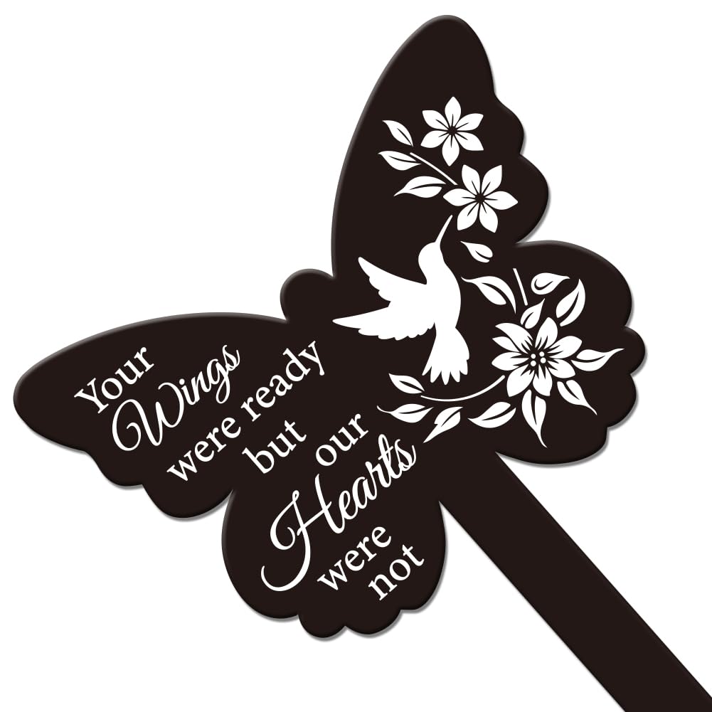 GLOBLELAND Butterfly Shaped Hummingbird Flowers Garden Stake Memorial Remembrance Plaque for Cemetery - Image 2