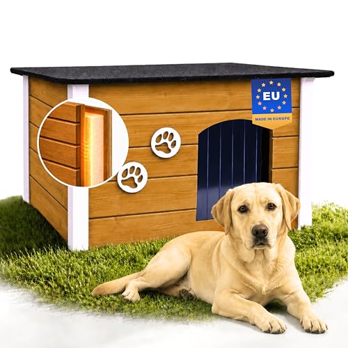 Outentin Cuccia Per Cani Da Esterno Invernale - Casa Per Cani Grandi Isolata e Impermeabile - Cuccia Per Esterni con Tetto Piatto Apribile - Villa Moderna e Robusta - 105 x 71 x 64 cm - Rovere