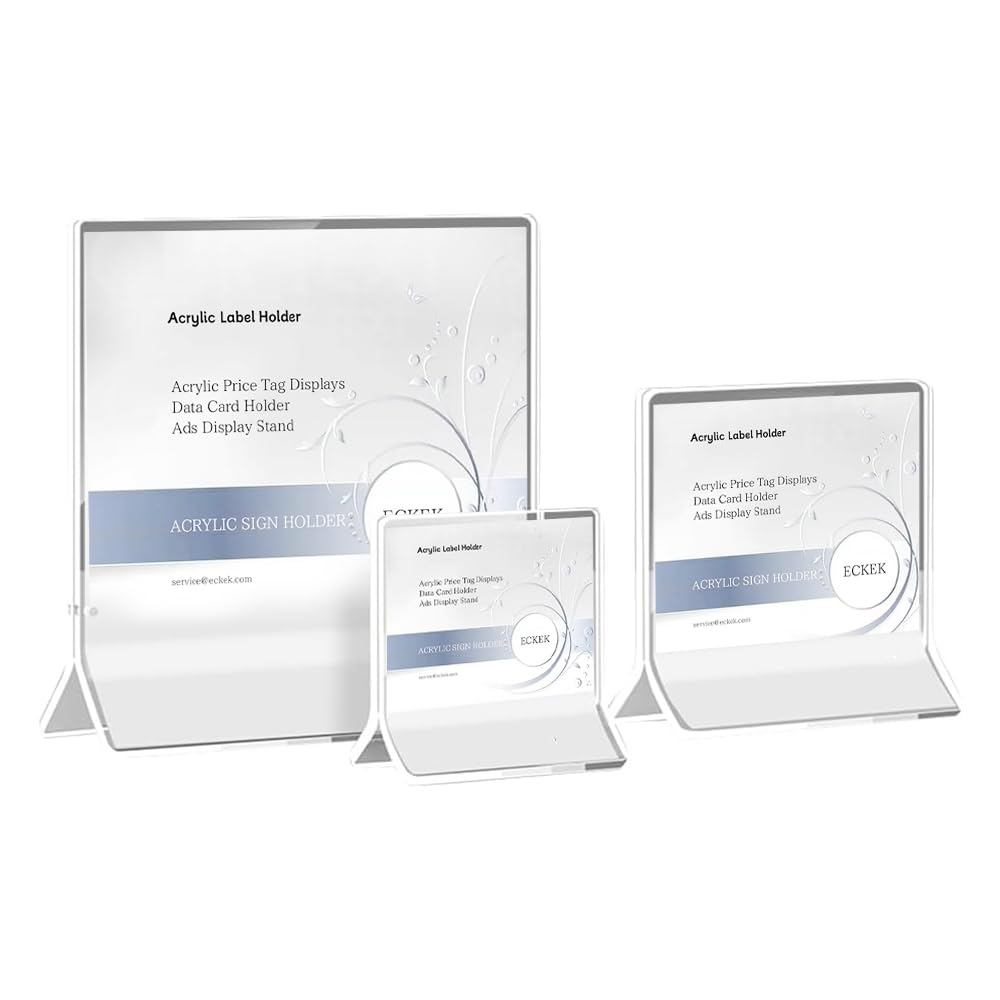 ECKEK Acrylic Label Holder Price Tag Displays Sign Holder Data Card Holder Ads Display Stand (A:100 * 100mm/3.94 * 3.94 inches)