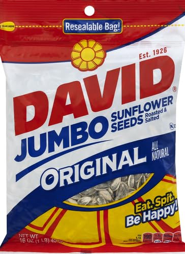 DAVID Roasted and Salted Original Jumbo Sunflower Seeds, 16 oz (Pack of 2)