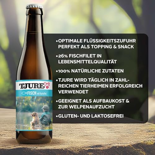 TJURE Hundesmoothie Fisch mit Kartoffel | 6 x 220 ml | Getreidefreier Smoothie für Hunde | Mit 26 % Fisch & Gemüse | Ideal als Topping & Snack | Ohne Zusatzstoffe | Made in Germany