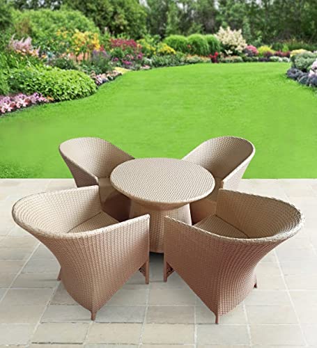 Image of Artic Fashion D-15 Chairs Table Set 4+1 Wicker Patio Furniture Sets 4 Chair and 1 Table for Garden Balcony Bedroom Powder Coated Frame Uv Protected Wicker (Cream)