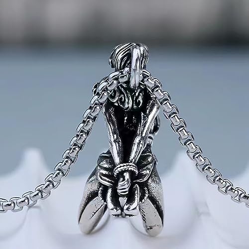 Silver Plating Suffering Goddess Pendant Necklace For Men, Vintage Pearl Chain Bound Goddess Pendant Amulet Statement Religious Jewelry3