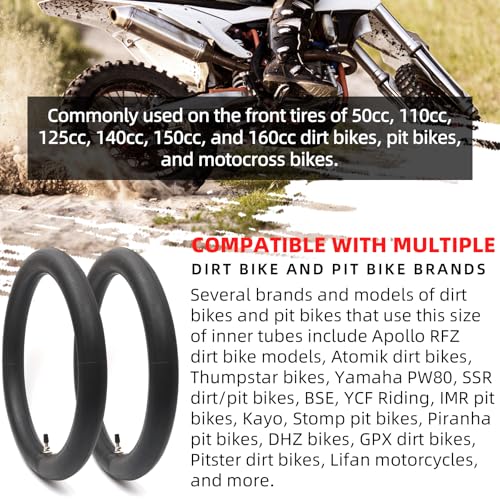 Image of AR-PRO (2-Pack) 2.5 /2.75-14 inch Replacement Dirt Bike Inner Tubes - 60 /100-14 inch Tire Tubes for 50cc to 160cc Dirt and Pit Bikes - Compatible with Apollo RFZ, Atomik, Thumpstar, and More