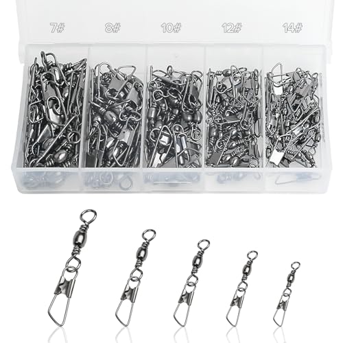 Realure 100 girelle da pesca, trote, carabina vertebrale, in acciaio inox, con moschettone, esche da pesca, vortice per acqua salata, accessori da pesca, 5 misure, 7# 8# 10# 12# 14# (100)