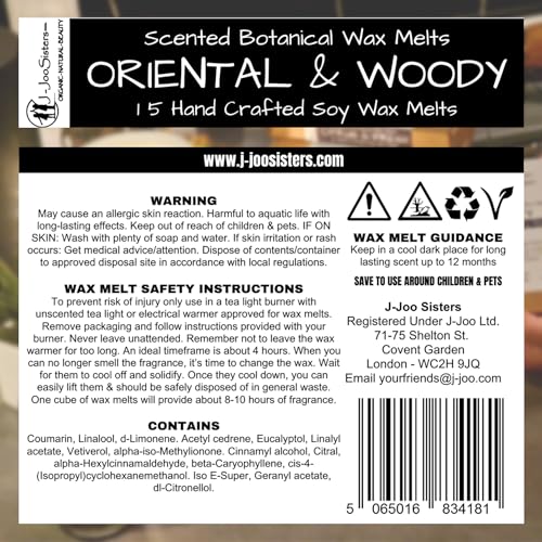 Oriental & Woody - Highly Scented Botanical Wax Melts Collections (15 x 13.5g Hand Crafted) - Vegan Friendly & Cruelty Free - Plastic Free - Provide 8 to 10hrs scents/cube - Made in the UK - Image 6